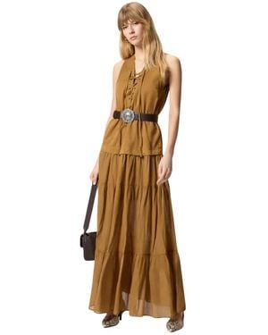 Pinko Kleedjes ,Bruin ,Katoen Casarsa Jurk - Metallic