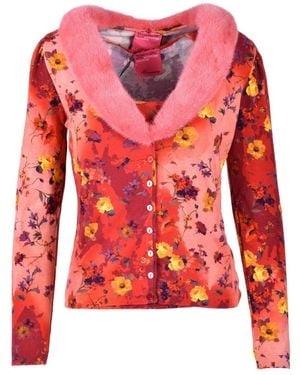 Blumarine Truien & Vesten ,Rood ,Polyester Elegant Twinset Met Bontzool