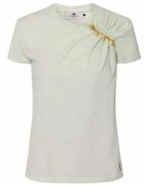 Elisabetta Franchi Mintgrünes One-Shoulder T-Shirt Mit Schmuck - Grau