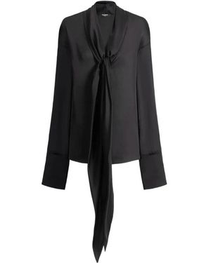 Balmain Zijden Blouse Met Strikkraag - Zwart