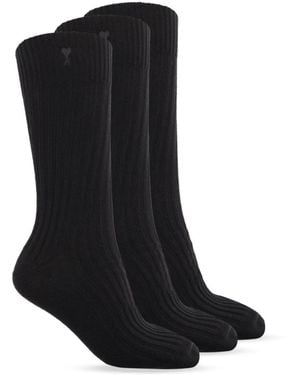 Ami Paris Dreierpack Socken Mit Gesticktem Logo - Schwarz