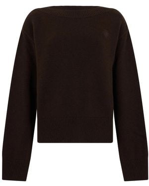 Gucci Truien & Vesten ,Bruin ,Kasjmier Gebreide Kasjmier Trui Met Borduursel - Zwart