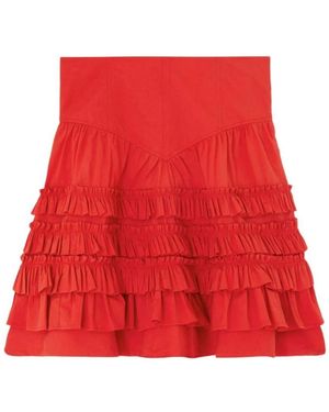 Ganni Rokken ,Rood ,Katoen Gelaagde Ruche Midi Rok