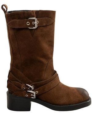 Ermanno Scervino Schoenen ,Bruin ,Leer Suede Biker Boots