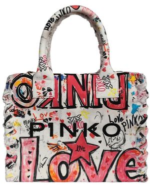 Pinko Tassen ,Veelkleurig ,Katoen Beach Shopper Canvas - Rood