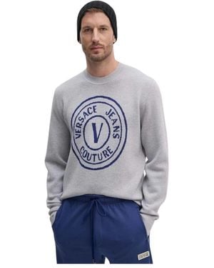 Versace Jeans Couture V-Emblem Rundhals-Pullover - Blau