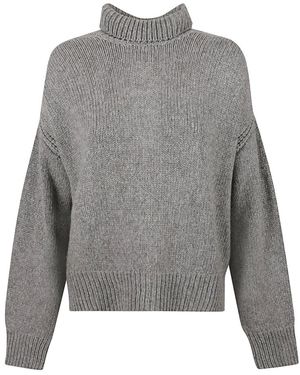 Sa Su Phi Raglan Pullover Mit Hohem Kragen Und Rückenschlitz - Grau
