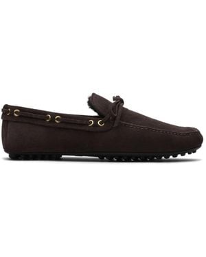 Car Shoe Braune Wildleder Flache Schuhe Mit Schleife - Schwarz