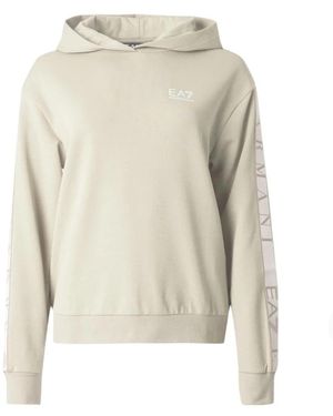 EA7 Hoodies & Sweatvesten ,Felpa Met Logo, Capuchon En Geribbelde Boorden - Naturel
