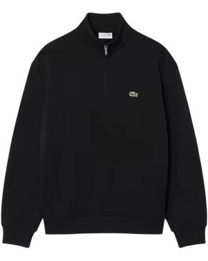 Lacoste Hoodies & Sweatvesten ,Zwart ,Katoen Fleece Sweatshirt Met Ritskraag