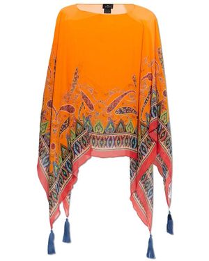Etro Badmode ,Oranje ,Zijden Top Met Print