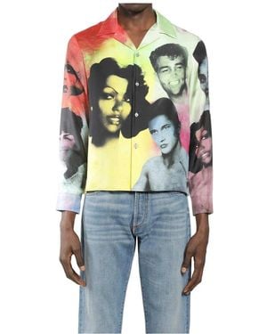 Versace Legerer Hemd Seiden-Twill Print The Party - Blau