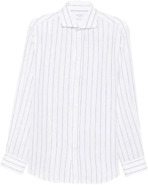Brunello Cucinelli Chemise boutonnée à rayures en coton bleu ref.503619