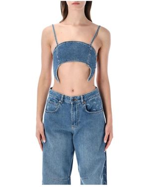 Marine Serre Tops ,Blauw ,Denim Moon Denim Gevormde Top