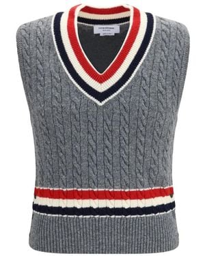 Thom Browne Cable-Knit Cricket V-Hals Vest - Grijs