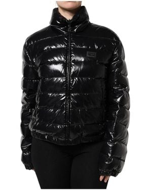 Dolce & Gabbana Logo Plaque Full Zip Puffer Jacket - Black