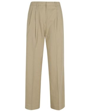 DUNST Broeken ,Katoen Double Pleated Chino Slacks - Naturel