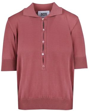 Alpha Studio Tops ,Roze ,Katoen Polo Met Korte Mouwen Van Katoen - Rood