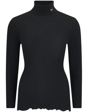 Prada Truien & Vesten ,Zwart ,Wol Trui Met Hoge Kraag