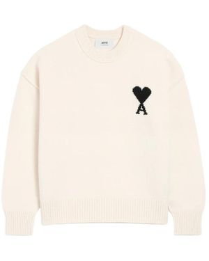 Ami Paris De Coeur Rundhals-Pullover - Weiß