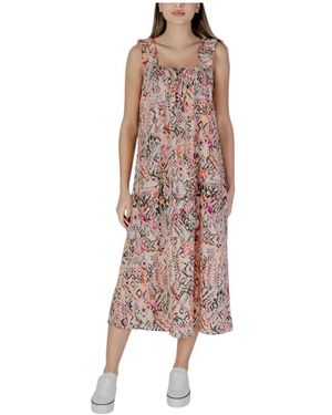 B.Young Kleedjes ,Veelkleurig ,Katoen Roze Bedrukte Zomerjurk Met Bandjes - Bruin