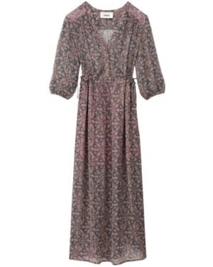 Ba&sh Kleedjes ,Blauw ,Tunisian V-Neck Midi Jurk - Bruin