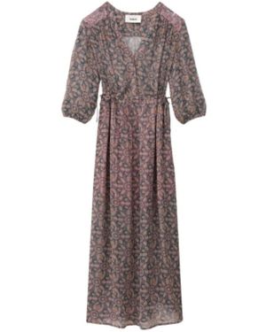 Ba&sh Kleedjes ,Blauw ,Tunisian V-Neck Midi Jurk - Bruin