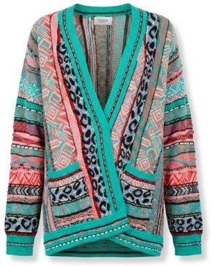 Laneus Truien & Vesten ,Veelkleurig ,Katoen Cardigan Over Jacquard Multifilo - Blauw