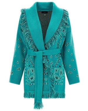 Alanui Truien & Vesten ,Blauw ,Linnen Bandana Jacquard Cardigan