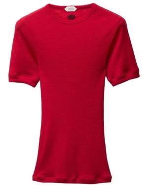 Versace Gestricktes T-Shirt Aus Gerippter Wolle Mit Stickerei - Rot