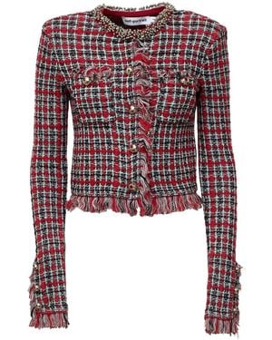 Self-Portrait Checked Frayed Knit Jacket - Rot