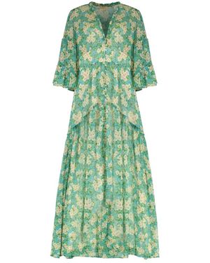 byTiMo Blumendruck Gerüschtes Maxikleid - Grün