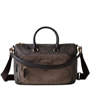 Borbonese Tassen ,Grijs ,Suède Bauletto Medium - Zwart
