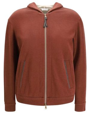 Brunello Cucinelli Hoodies & Sweatvesten ,Bruin ,Katoen Monile Hoodie Met Rits