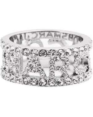 Marc Jacobs Silberner Monogram Pave Kristallring - Weiß