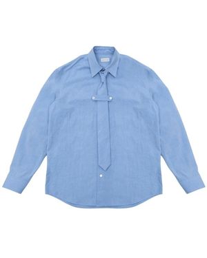 Dries Van Noten Overhemden ,Blauw ,Katoen Cilian Katoenen Overhemd Met Strik
