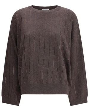Brunello Cucinelli Paillettenpullover Mit Vertikalen Streifen - Braun