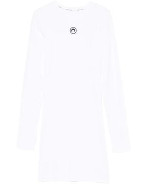 Marine Serre Witte Lange Mouw Ronde Hals Jurk