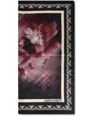 Alberta Ferretti Accessoires ,Veelkleurig ,Satijn Zijde Print Sjaal - Bruin