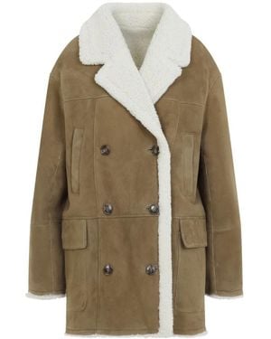 Yves Salomon Jassen ,Leer Kort Lammy Coat - Naturel