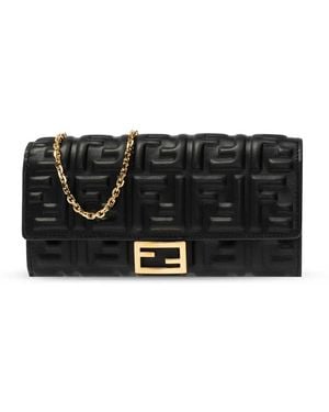 Fendi Accessoires ,Zwart ,Leer Baguette Wallet On Chain