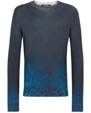 Roberto Cavalli Maglione in lana con stampa jaguar - Blu