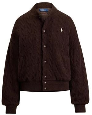 Ralph Lauren Jassen ,Bruin ,Wol Cable-Knit Bomberjack