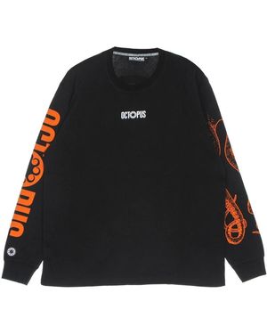 Octopus Schwarzes Langarm-Logo-T-Shirt