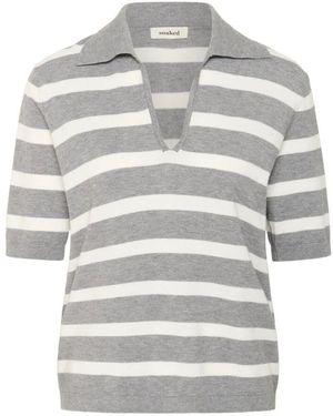 Soaked In Luxury Gestreifter Polo Pullover Pullover Grau Melange