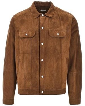 Brunello Cucinelli Jassen ,Bruin ,Suède Suède Jack Met Vier Zakken