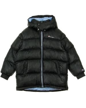Champion Lange Schwarze/Azure Daunenjacke Damen