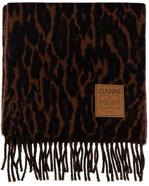 Ganni Wollschal Mit Tiermotiv - Schwarz