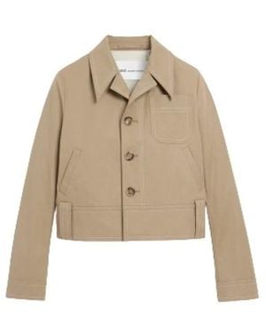Ami Paris Jassen ,Katoen Katoenen Gabardine Jas Met Knopen - Naturel