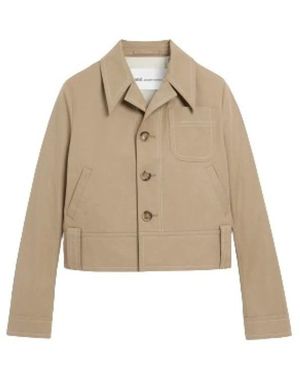 Ami Paris Jassen ,Katoen Katoenen Gabardine Jas Met Knopen - Naturel